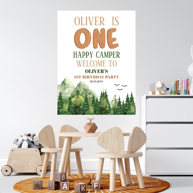 White Woodland Happy Camper First Birthday Welcome Poster (Creator Uploaded)