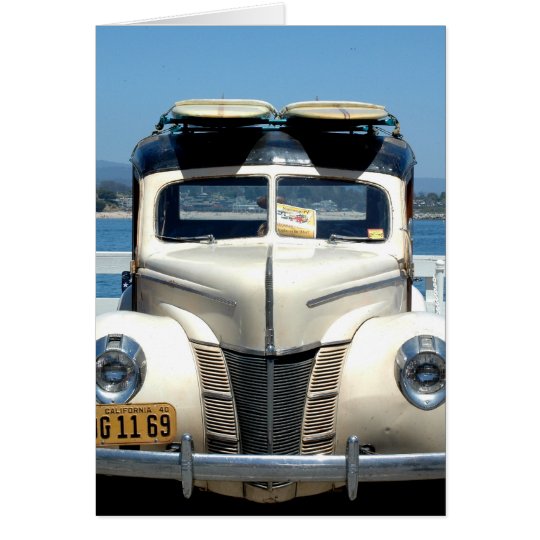 White woody with surfboards card