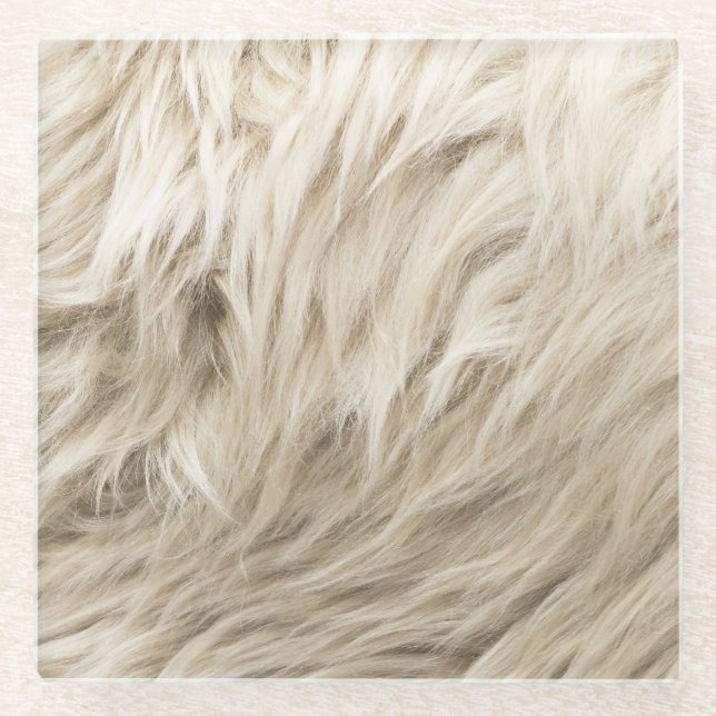 White Wool Fluffy Texture Background Glass Coaster (Front)