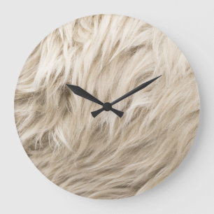 White Wool Fluffy Texture Background Large Clock