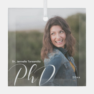 White Words Photo PhD Graduation Glass Tree Decoration