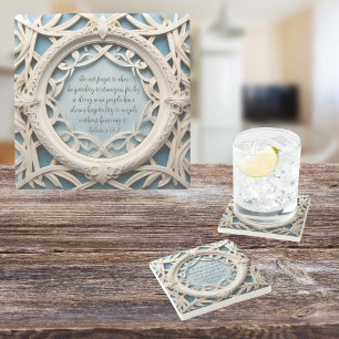 White Woven Frame Customisable Verse  Stone Coaster