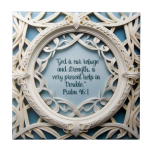 White Woven Frame on Blue Bible Verses  Ceramic Tile