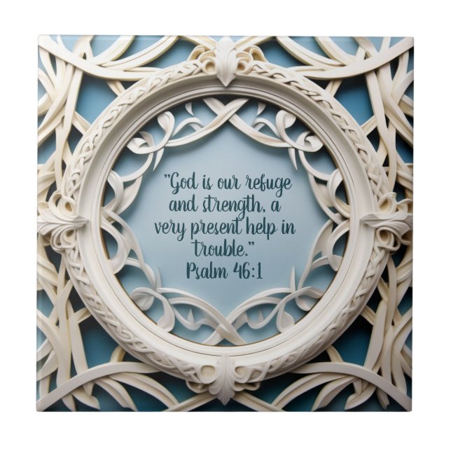 White Woven Frame on Blue Bible Verses  Ceramic Tile (Front)