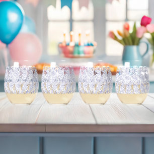 White wrapping paper with a subtle, repeating patt stemless wine glass