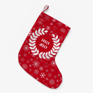 White Wreath and Abstract Snowflakes Pattern Small Christmas Stocking