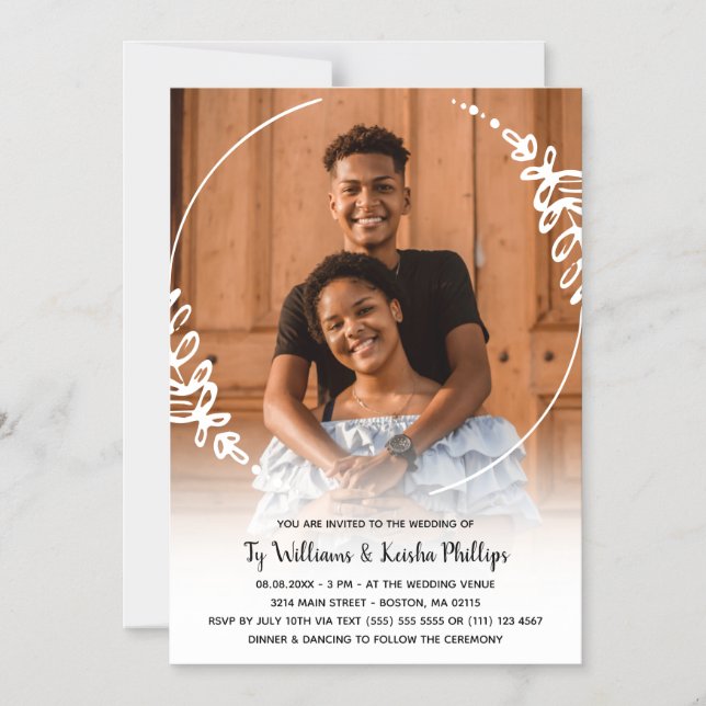 White Wreath Photo Wedding  Magnetic Invitation (Front)