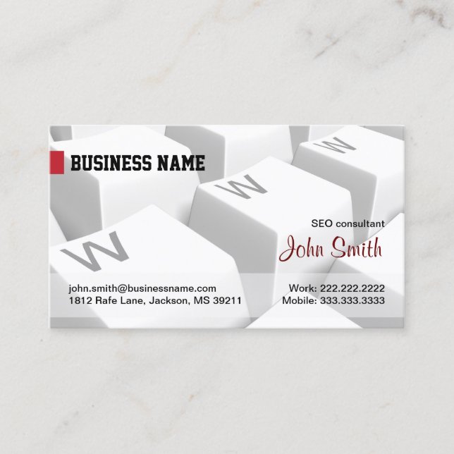 White WWW keyboard Internet Business Card (Front)