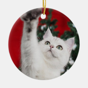 White XMAS Cat Ceramic Ornament