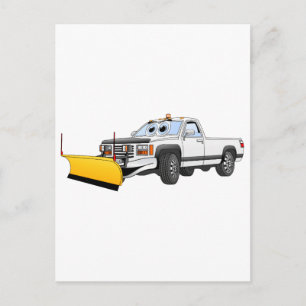 White Y Pick Up Snow Plough Cartoon Postcard