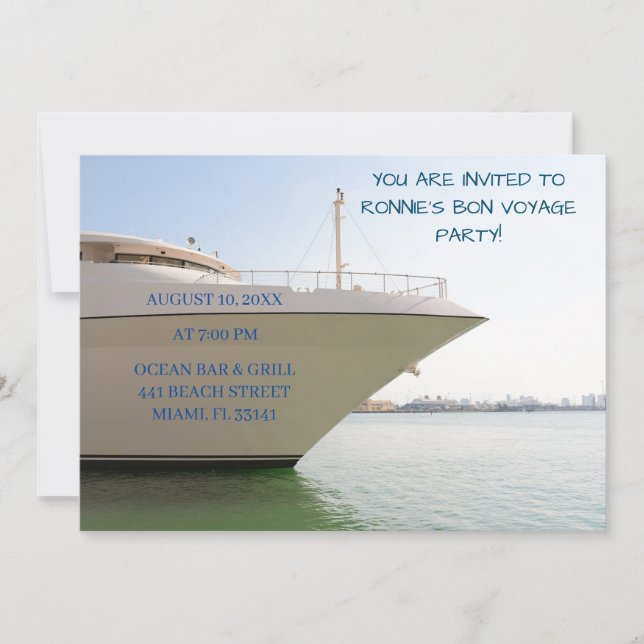 White Yacht & Ocean Retirement Boat Invitation (Front)