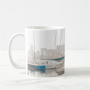 WHITE YACHT ON BAY COFFEE MUG