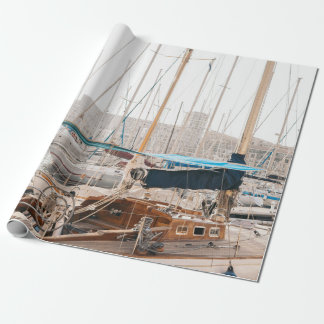 WHITE YACHT ON BAY WRAPPING PAPER
