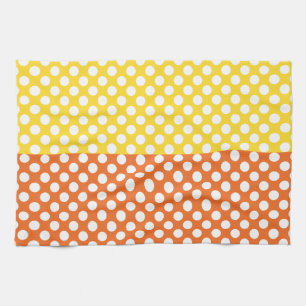 White, Yellow and Orange Polka Dot Tea Towel