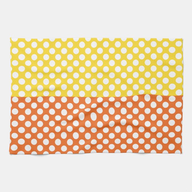 White, Yellow and Orange Polka Dot Tea Towel (Horizontal)