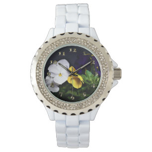 White Yellow and Purple Pansies Watch
