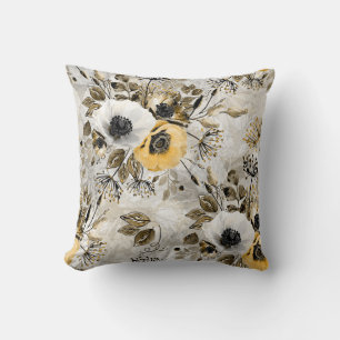 White, yellow anemones on a grey-brown background. cushion