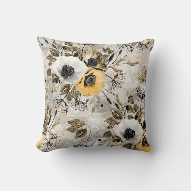 White, yellow anemones on a grey-brown background. cushion (Front)