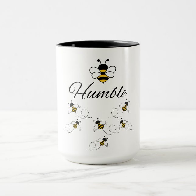 WHITE YELLOW BLACK COMBO MUG BE HUMBLE BUMBLE BEE  (Center)