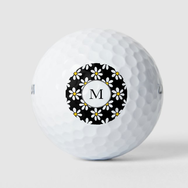White Yellow Black Daisy Pattern Golf Balls (Front)