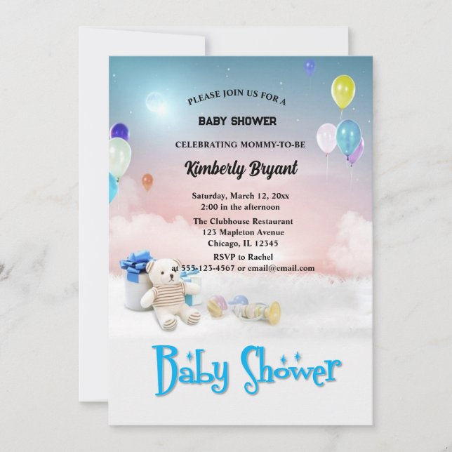 white yellow Blue Balloon It's a Boy Baby Shower  Invitation (Front)