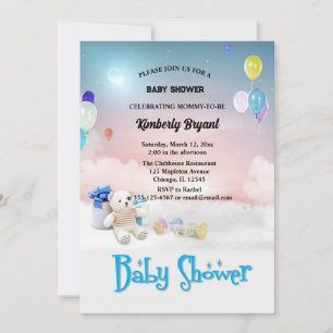 white yellow Blue Balloon It's a Boy Baby Shower Invitation