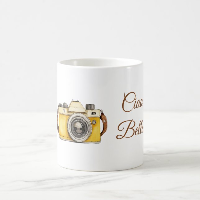 White Yellow Camera Ciao Bella Coffee Mug (Center)