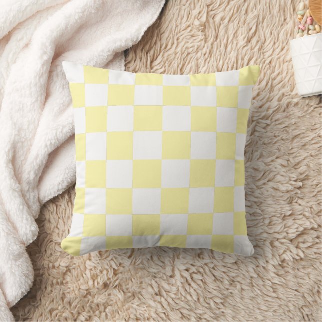 White & Yellow Checkerboard Pattern Throw Pillow (Blanket)