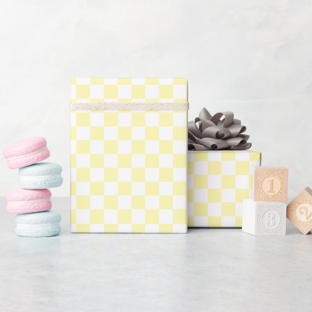 White & Yellow Checkerboard Wrapping Paper Roll (Baby Shower)