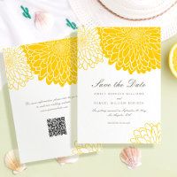 White Yellow Chrysanthemum QR Code Save the Date