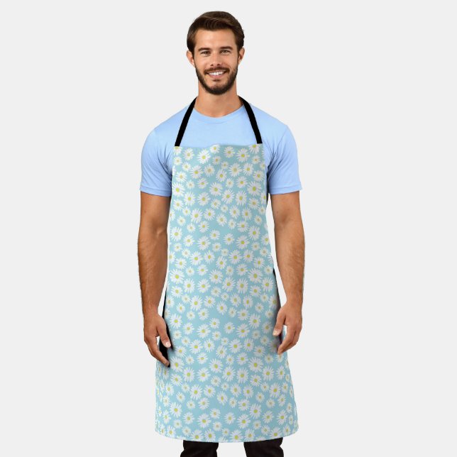White yellow cyan daisy flower pattern apron (Worn)