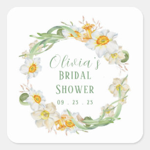 White & Yellow Daffodil Bridal Wedding Shower  Square Sticker