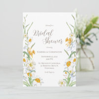 White & Yellow Daffodil Floral Bridal Shower Invit