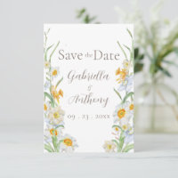 White & Yellow Daffodil Floral Brown Script