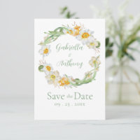 White & Yellow Daffodil Floral Green Script
