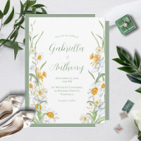 White & Yellow Daffodil Floral Wedding Invitations