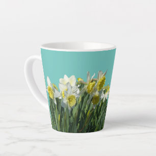 White & Yellow Daffodils Cust. BC Blue Latte Mug