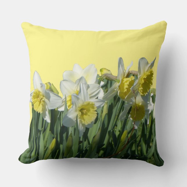 White Yellow Daffodils Cust. Spring Throw Pillow (Front)