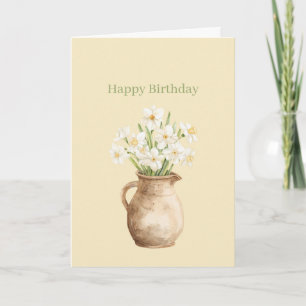 White Yellow Daffodils Floral Birthday Card