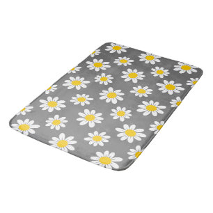 White Yellow Daisies Bath Mat