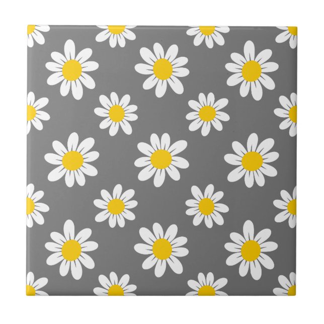 White Yellow Daisies Ceramic Tile (Front)