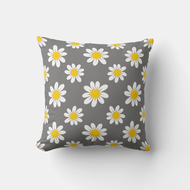 White Yellow Daisies Cushion (Front)
