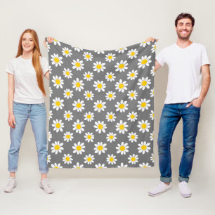 White Yellow Daisies Fleece Blanket