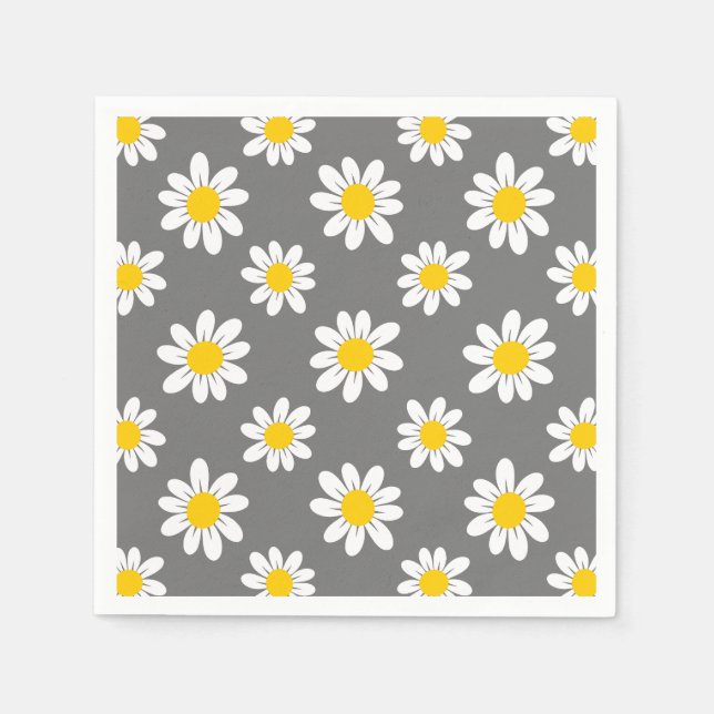 White Yellow Daisies Napkin (Front)