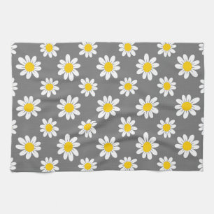 White Yellow Daisies Tea Towel
