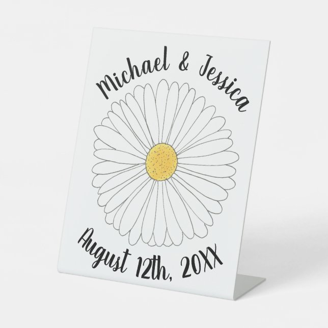White Yellow Daisy Flower Floral Garden Party Pedestal Sign (Front)