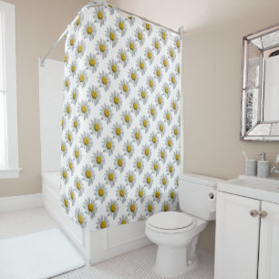 White Yellow Daisy Flowers Floral Shower Curtain