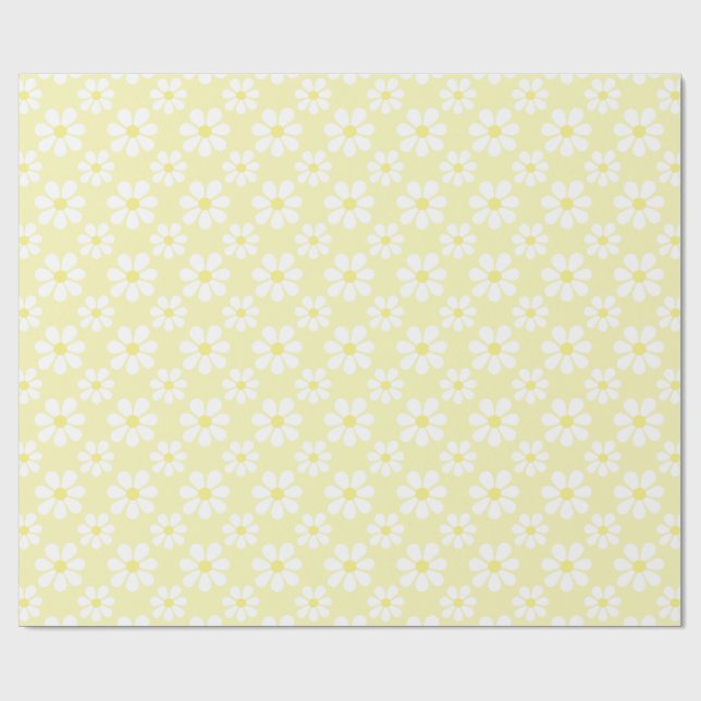 White Yellow Daisy Pattern  Wrapping Paper (Flat)