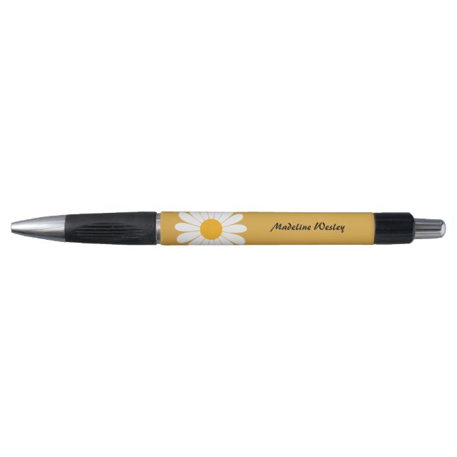 White Yellow Daisy Personalised Ballpoint Ink Pens (Front)