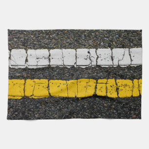 White Yellow Double Line Tea Towel